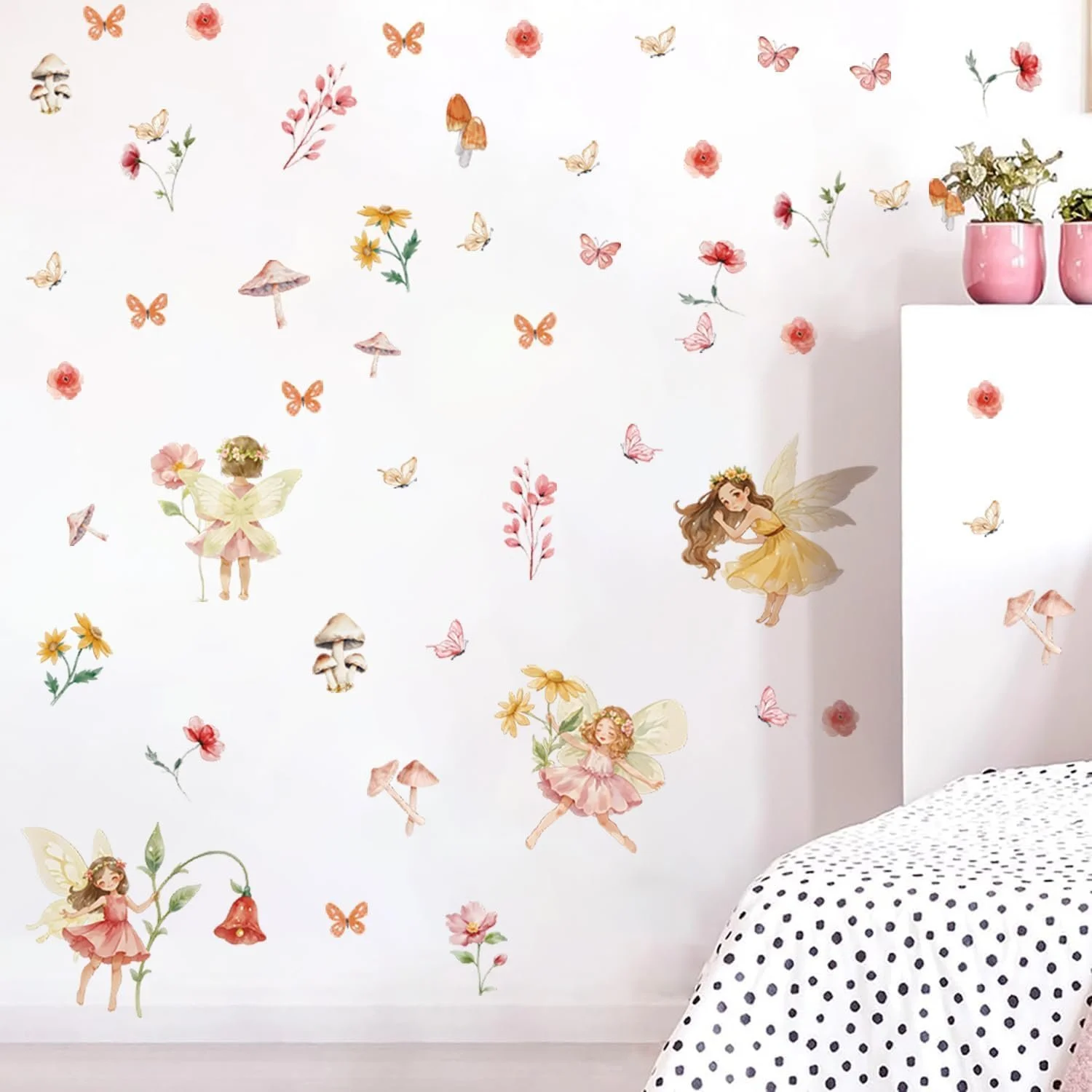 Наклейка на стену Феи Цветы Эльфы Бабочки Грибы 98 x 30 см, фото №5