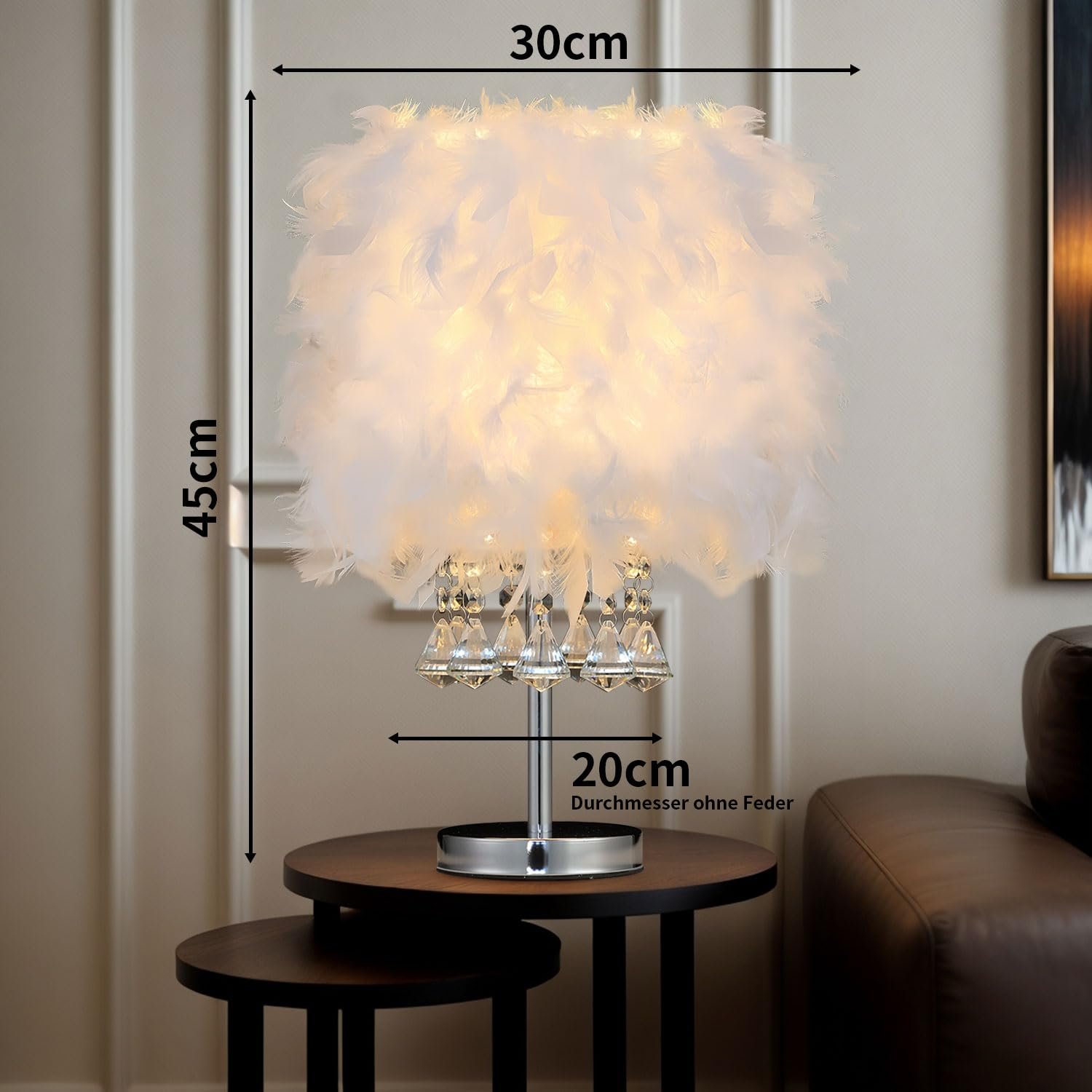 Настольная лампа Перовая Винтажная 3-цветная с лампой Белая, фото №3