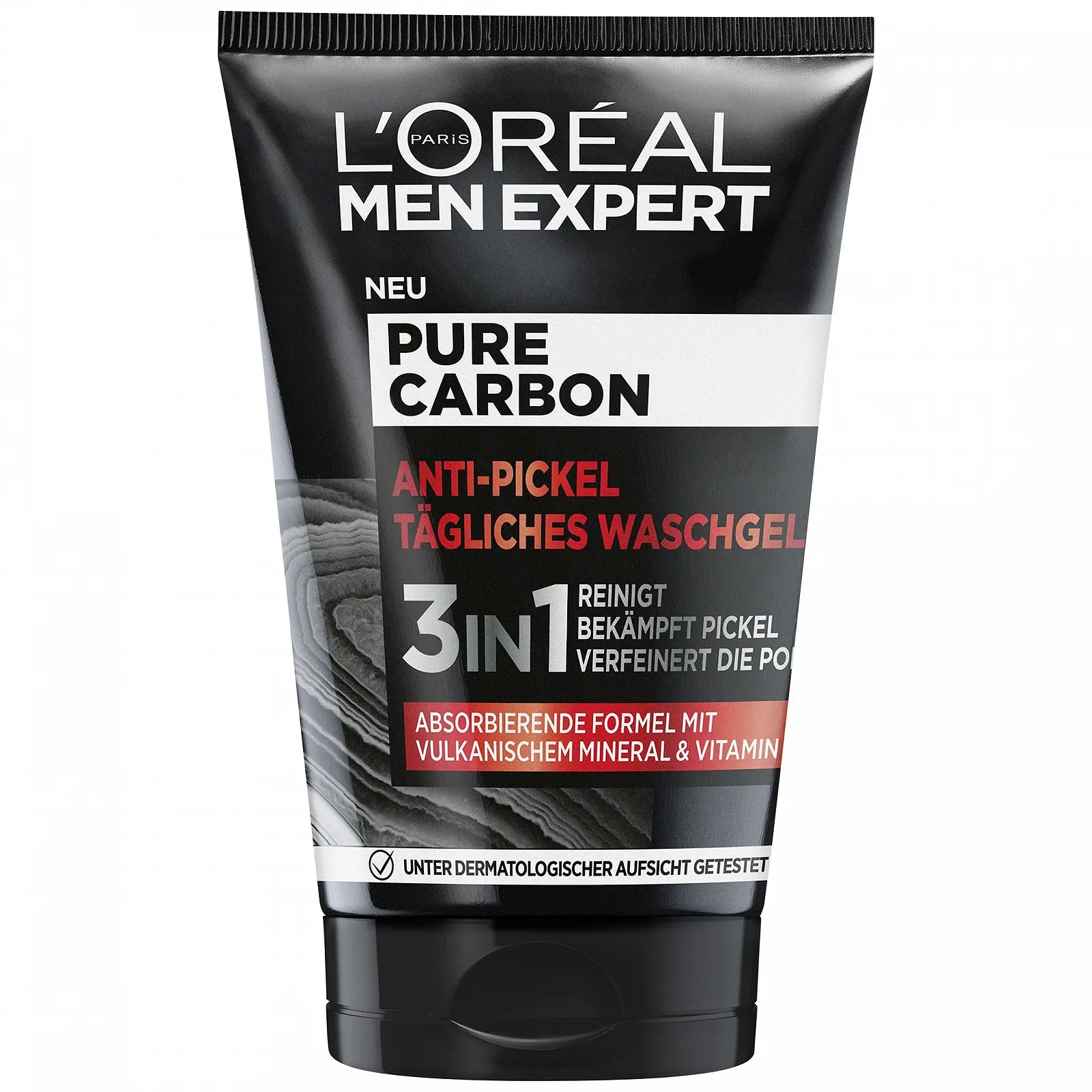 Гель для умывания L'Oréal Men Expert Против прыщей для мужчин, для проблемной кожи, очищение лица против черных точек и прыщей, средство для умывания для мужчин с витамином B3, чистым углем, 100 мл, фото №1