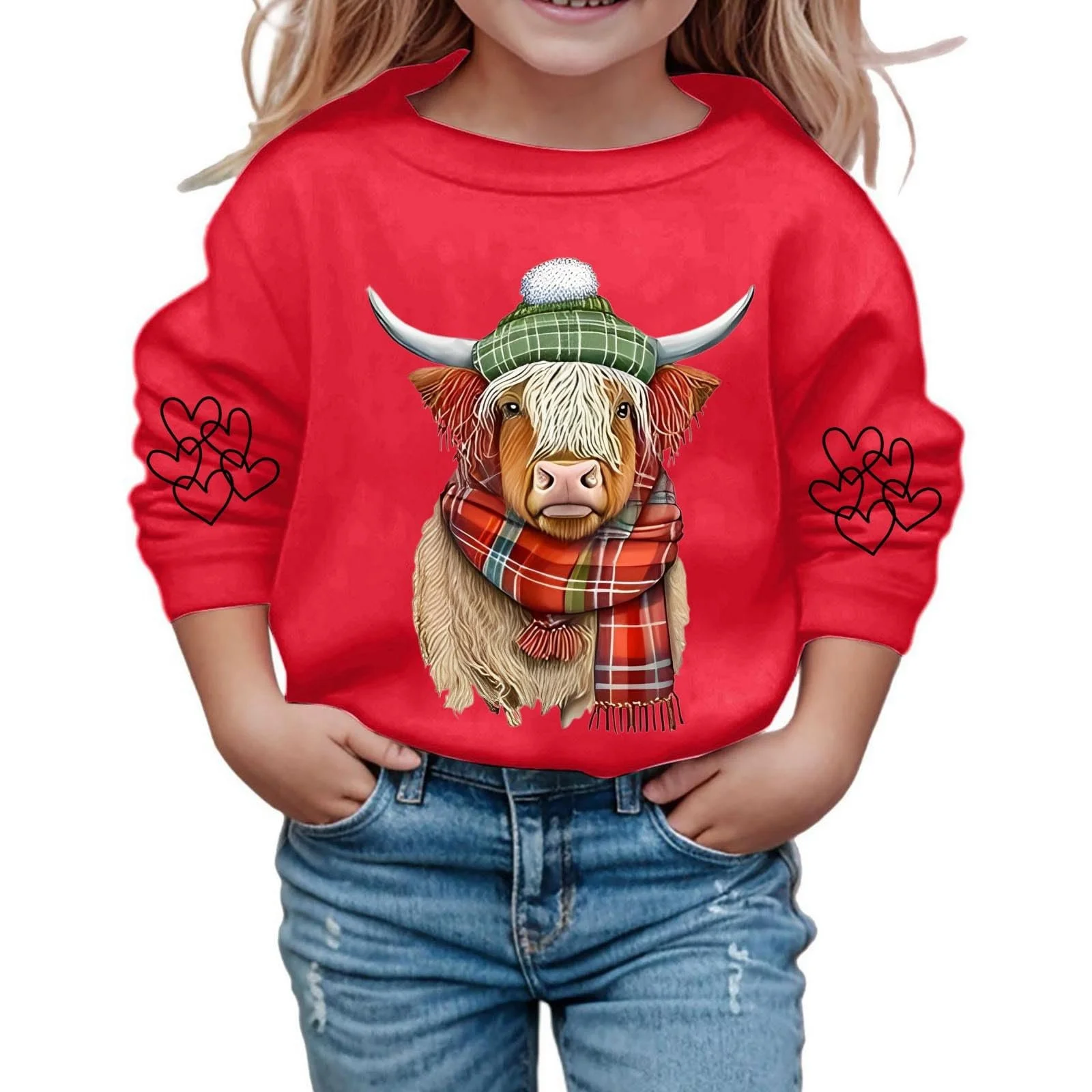 Пуловер Повсякденний худі з круглим вирізом та коров'ячим принтом для дітей, фото №2 Пуловер Повсякденний худі з круглим вирізом та коров'ячим принтом для дітей, фото №2