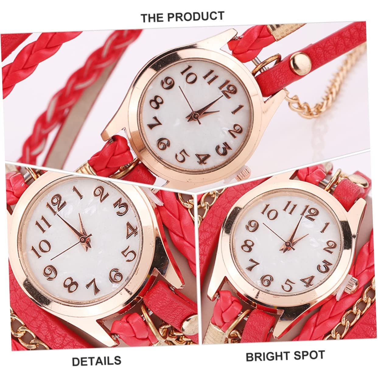 Женские наручные часы OATIPHO Плетёное кольцо-застёжка Красный, фото №3