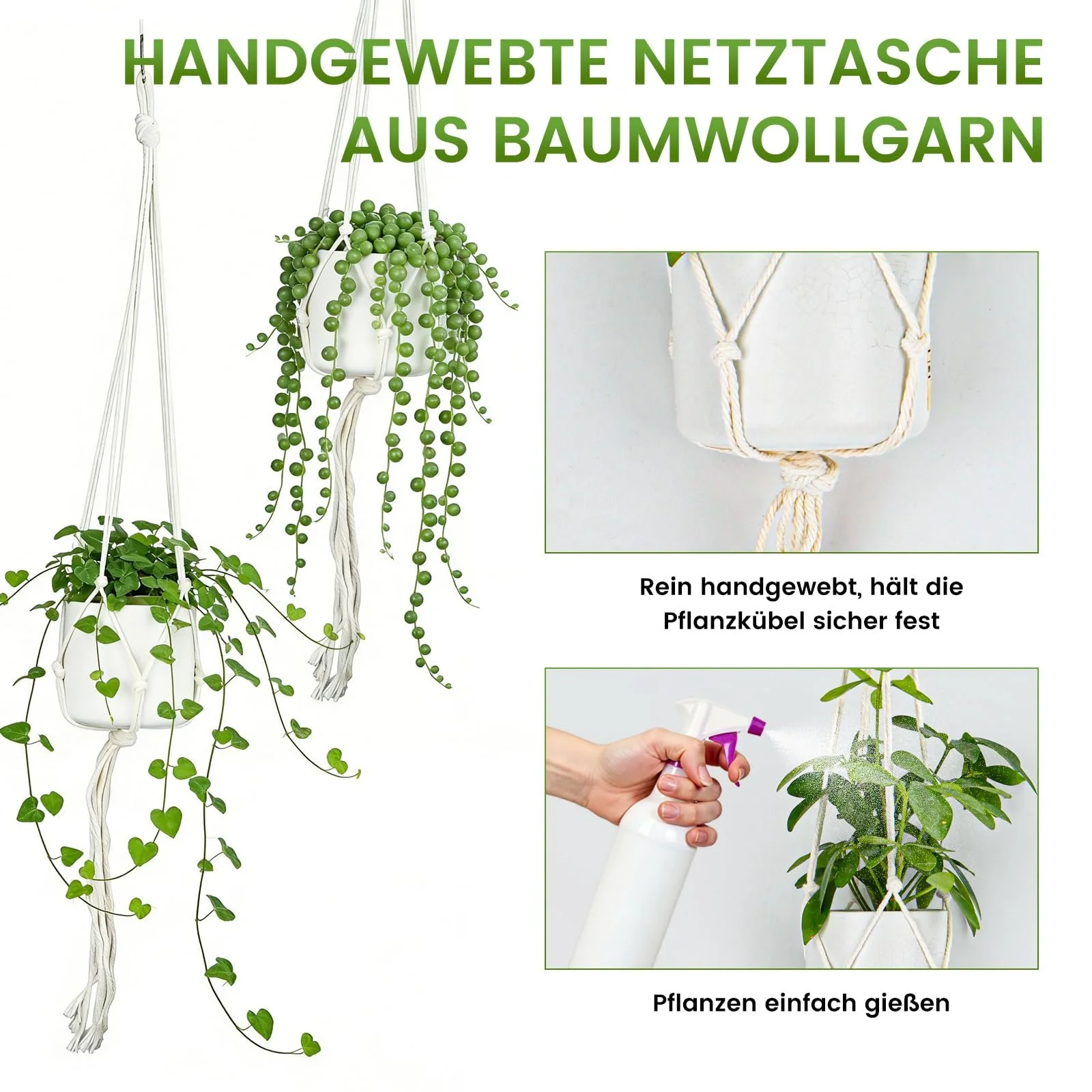 Підвісний кошик макраме 6 шт. з S-подібними гачками Білий, фото №5 Підвісний кошик макраме 6 шт. з S-подібними гачками Білий, фото №5