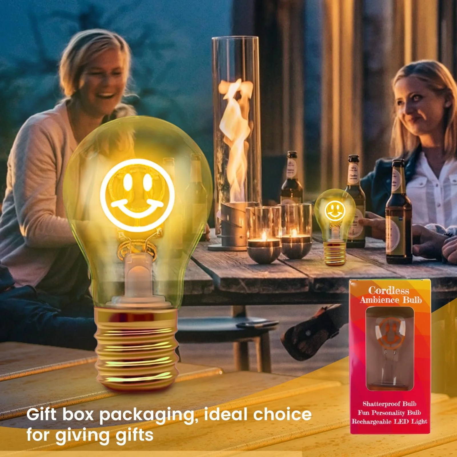 Настільна лампа Smile LED Форма лампочки Акумуляторна USB 3 рівні яскравості Жовтий, фото №7