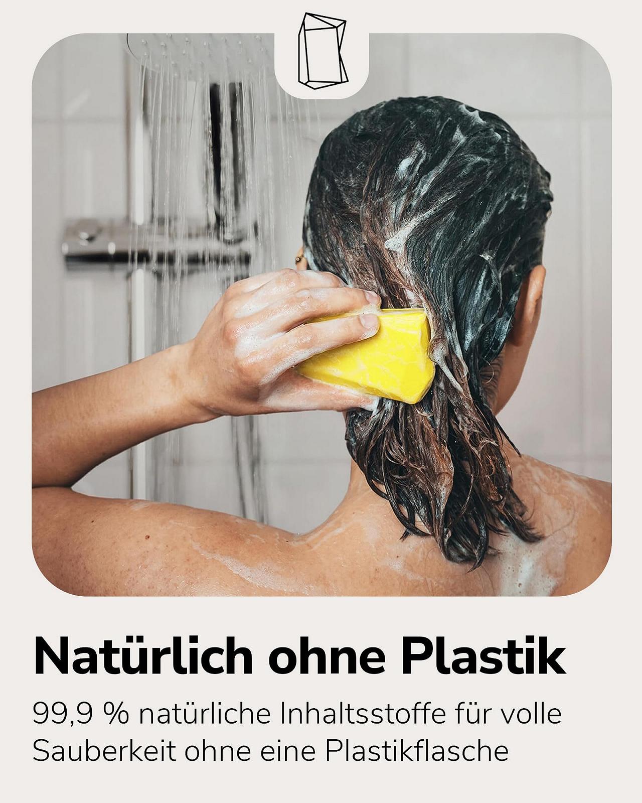 Твердый гель для душа и шампунь 2-в-1 Duschbrocken Toni Zitroni лимонный веганский стартовый набор, фото №6