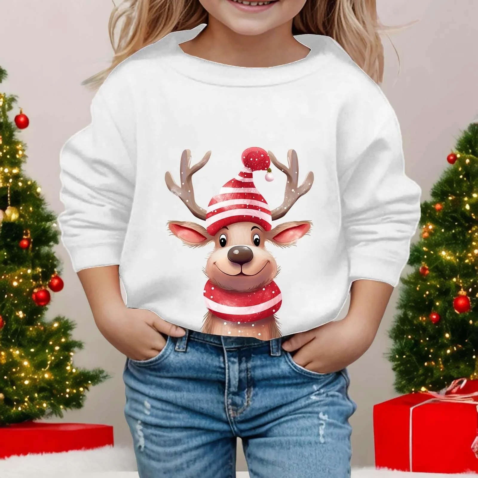 Рождественский свитер Детский Девочки Ugly Merry Christmas Свитшот Круглый вырез Рождественский свитер С длинными рукавами С рождественским мотивом Легкий Рождественский наряд Комфорт Рождественские топы, фото №2