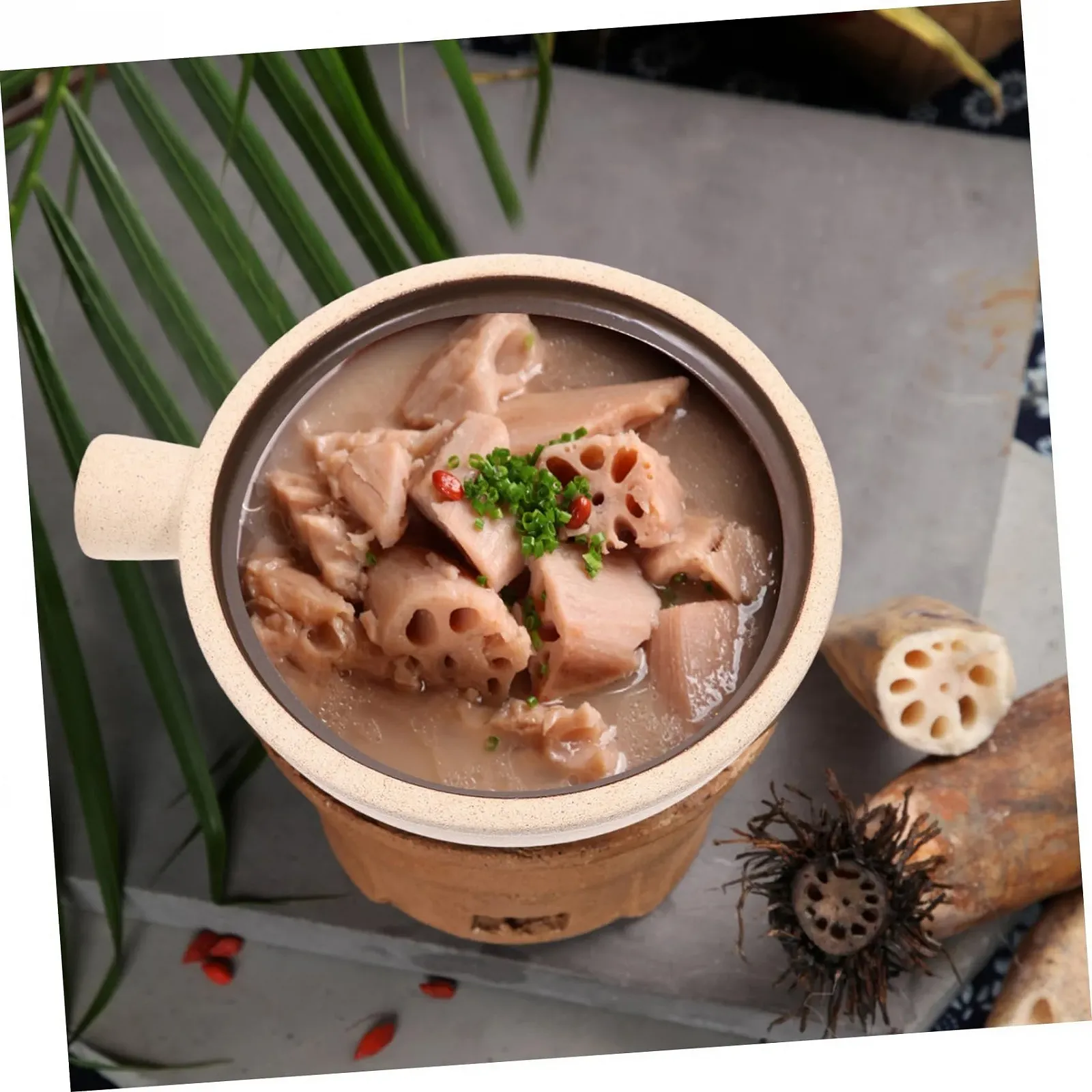 Кастрюля SOLUSTRE из грубой глины с крышкой и одной ручкой термостойкая, фото №3