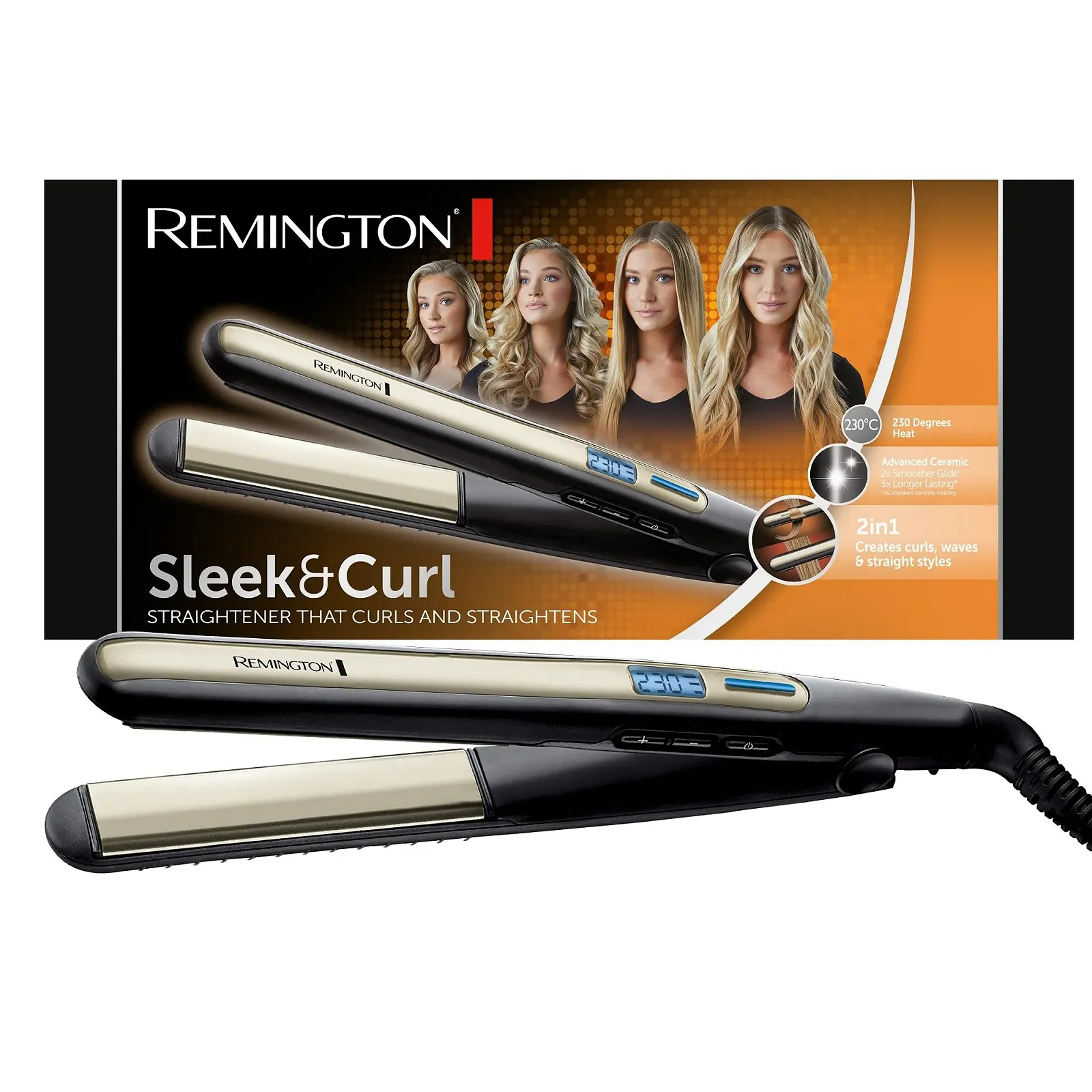 Выпрямитель волос Remington Sleek & Curl S6500 керамическое покрытие черно-бежевый, фото №1