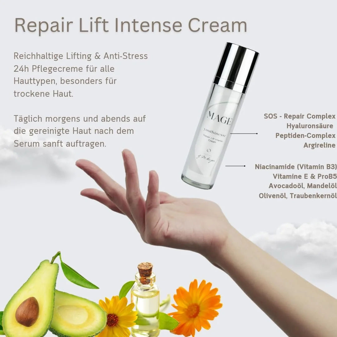 Крем для обличчя MAGE Repair Lift Intense Cream ліфтинг та антистрес для сухої шкіри веганський, фото №3 Крем для обличчя MAGE Repair Lift Intense Cream ліфтинг та антистрес для сухої шкіри веганський, фото №3