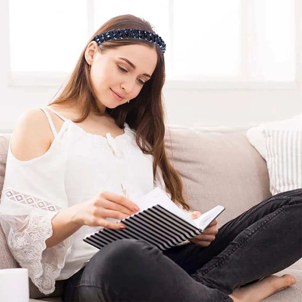 Обруч SURALIN з кришталевими намистинами темно-синього кольору, фото №4