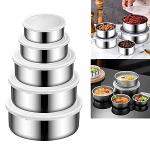 Набір мисок для змішування 5 Bowl Set 0.25 л/0.45 л/0.7 л/1 л/1.4 л з кришками Stainless Steel - Фото 1