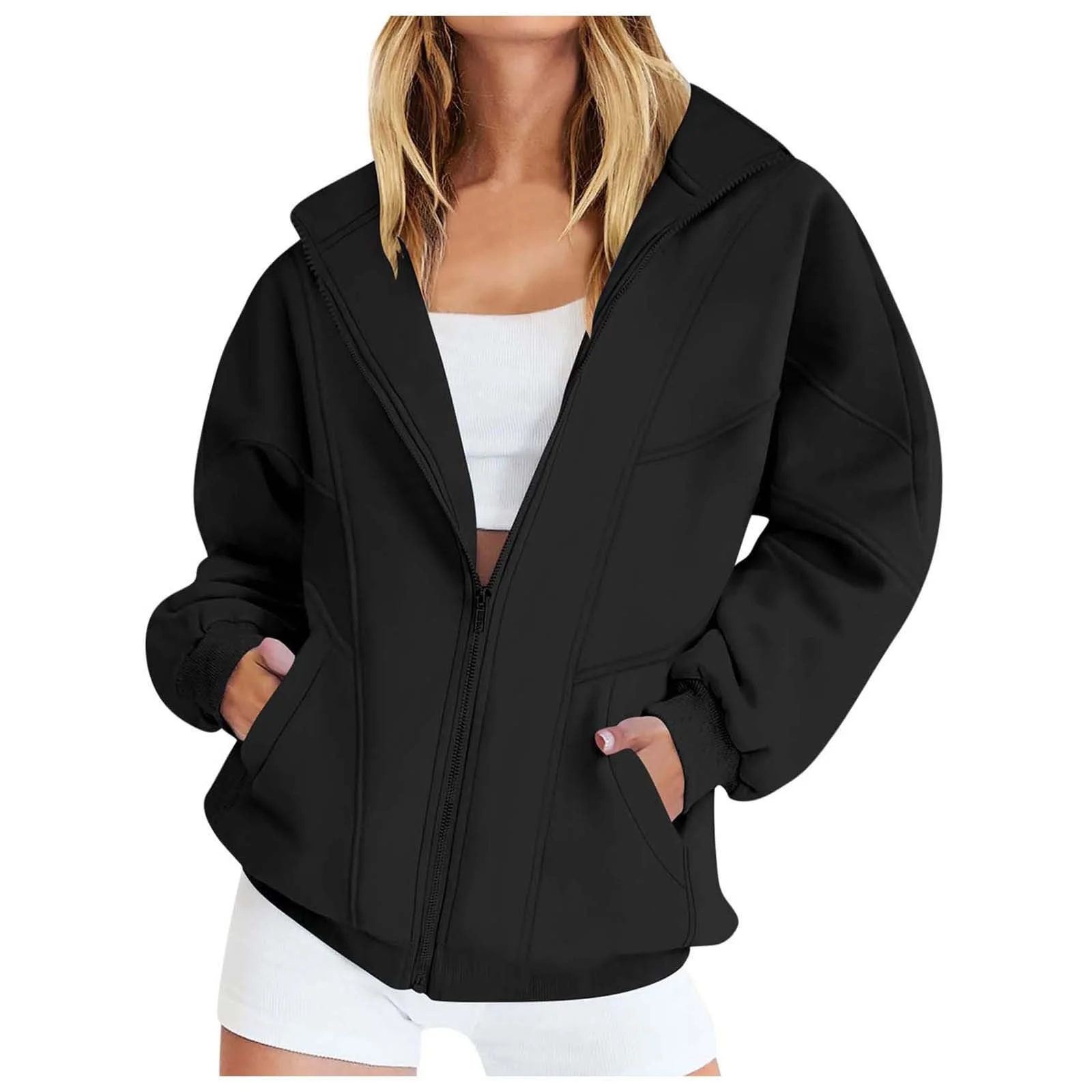 Модная женская толстовка на молнии, однотонная, с воротником-стойкой на молнии 1/4, осенняя одежда, удобные толстовки, готические тонкие толстовки, трендовые Y2K для тренировок, фото №1