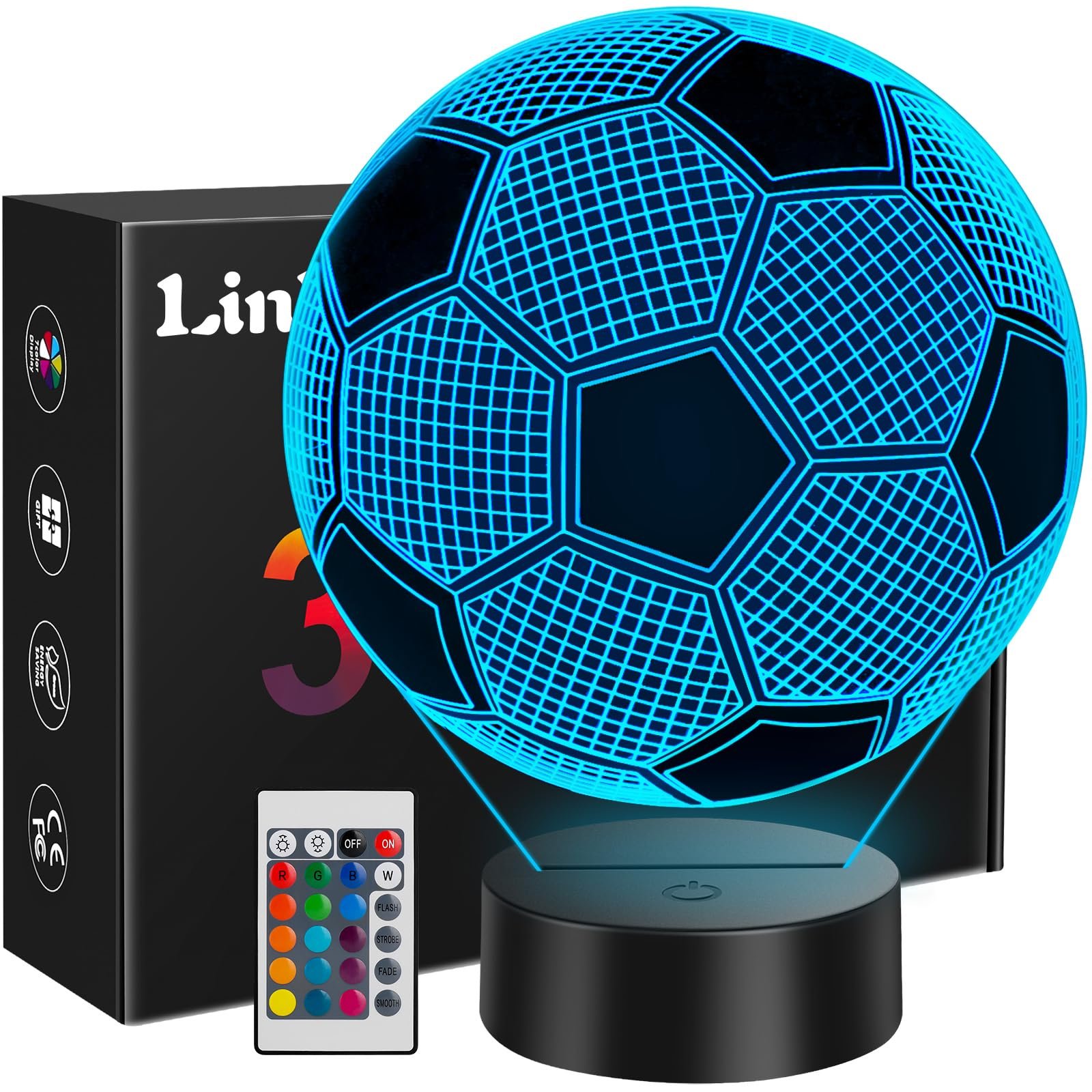 Нічник Linkax 3D LED Світло ілюзії Настільна лампа 7 кольорів Пульт дистанційного керування, фото №1