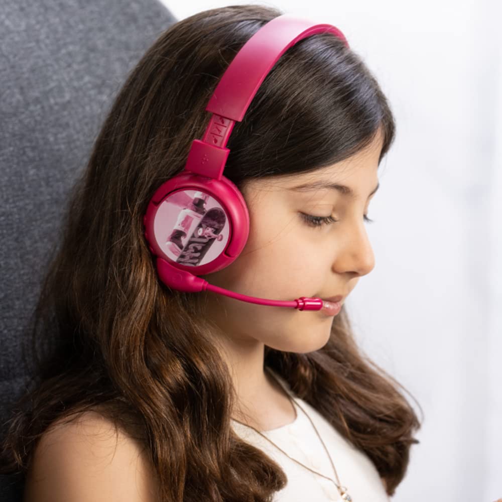 Bluetooth BuddyPhones PopTime Pro с регулировкой громкости и микрофоном на дужке Для детей 3-12 лет Розовые, фото №4