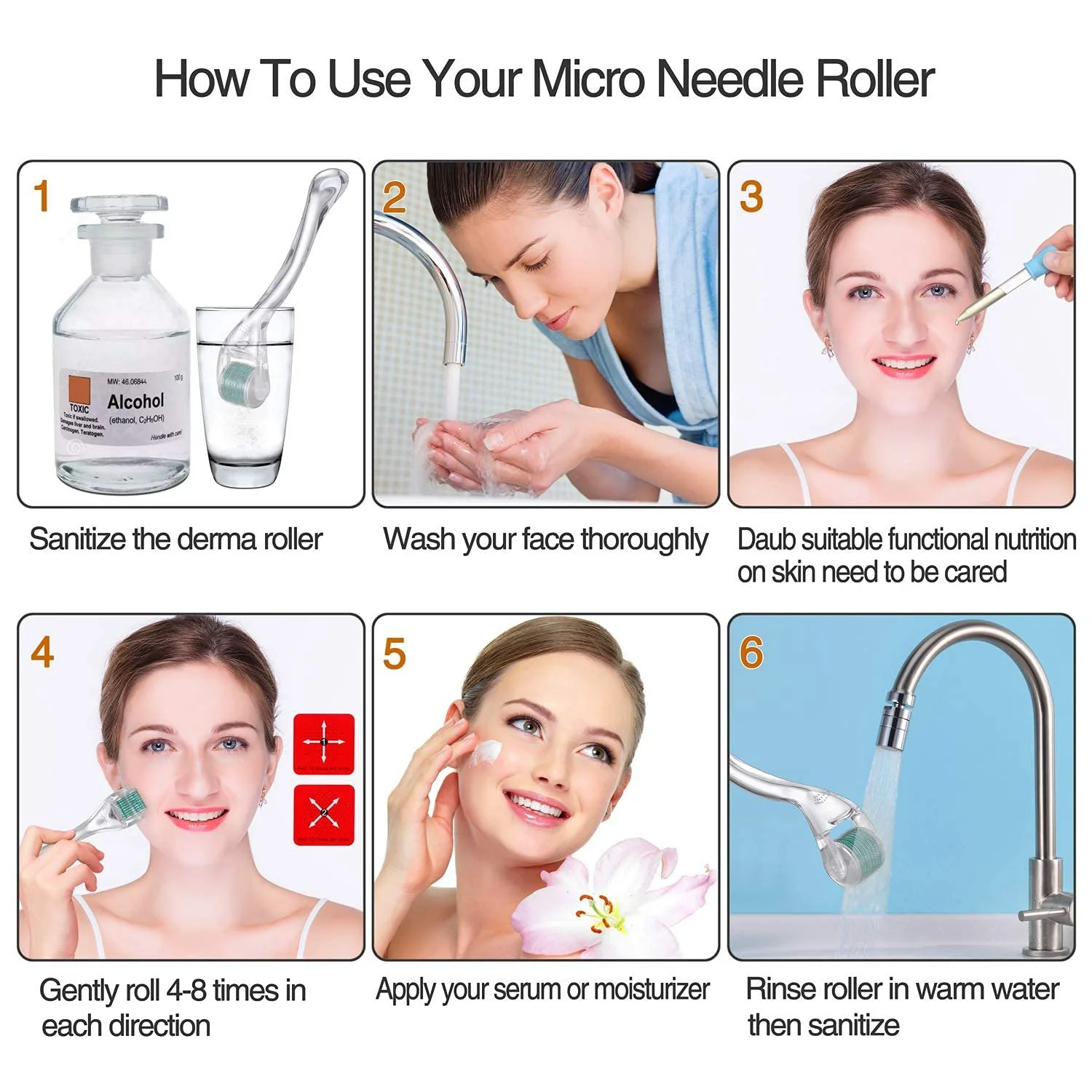 Ролер для мікронідлінгу BOWKA 3-в-1 для бороди - 600 (0.30 мм) 180 (0.25 мм) 1200 (0.50 мм) для обличчя та тіла, фото №8