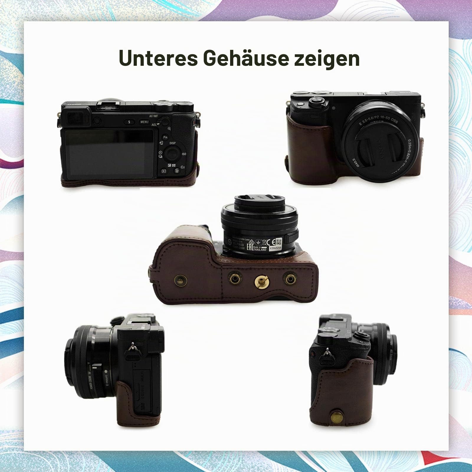 Чехол для камеры kinokoo Sony Alpha 6400 / A6100 / A6000 / A6300 16-50mm PU кожа Кофейный, фото №3
