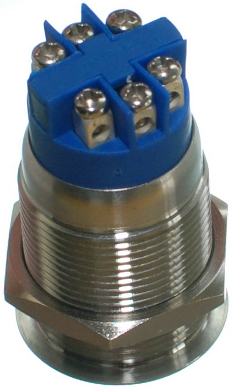 Кнопка антивандальна VJ Parts d22mm стрижка 19mm h36mm 6 контактів під вінт індикація, фото №2