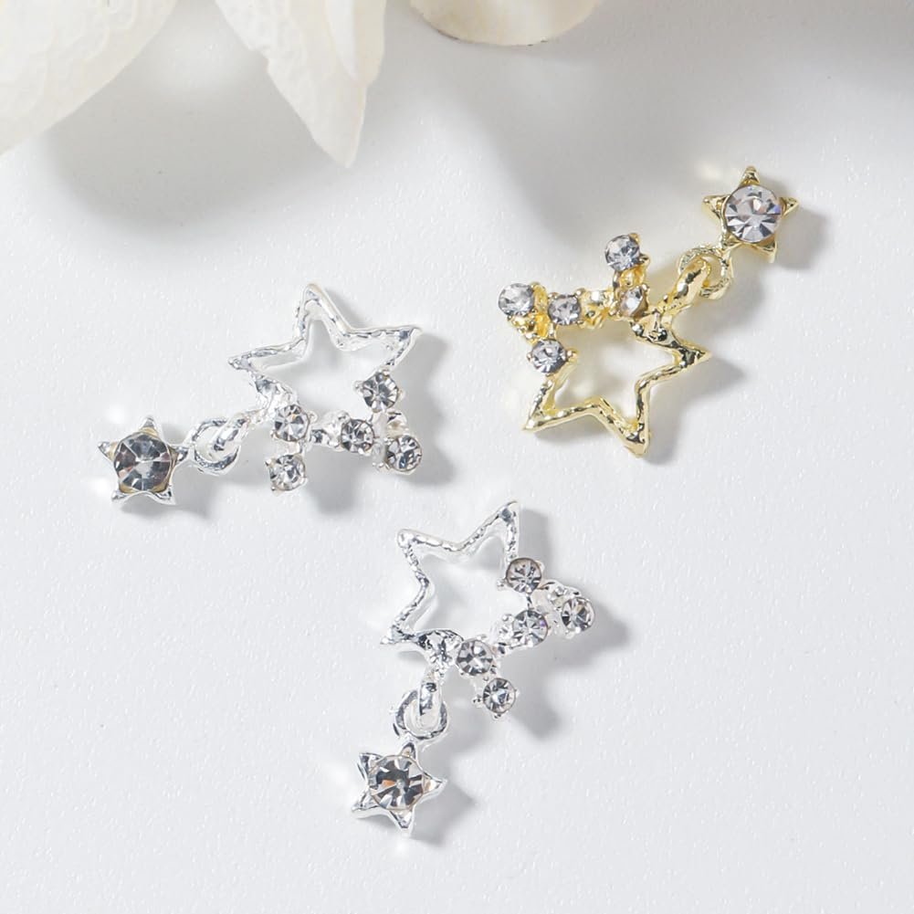 Стрази для нігтів Зірка Метал Кристал 15 x 9 мм Золотий, Срібний, 10 шт, фото №4