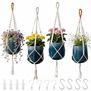 Набір макраме-підвісів для рослин 4 шт. Бавовна Бохо стиль Білий з гачками - Фото 1