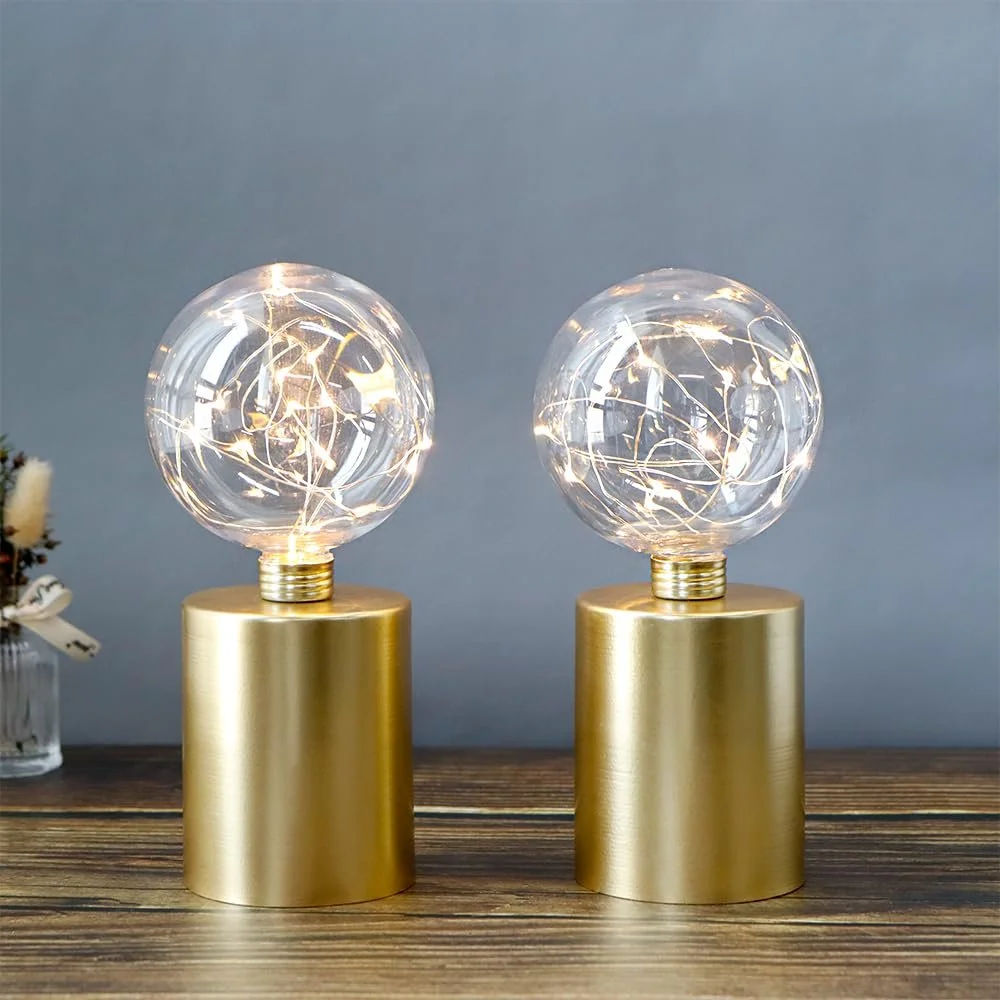 Настільні лампи JHY DESIGN Набір із 2 шт. на батарейках 20 см Gold Base, фото №6