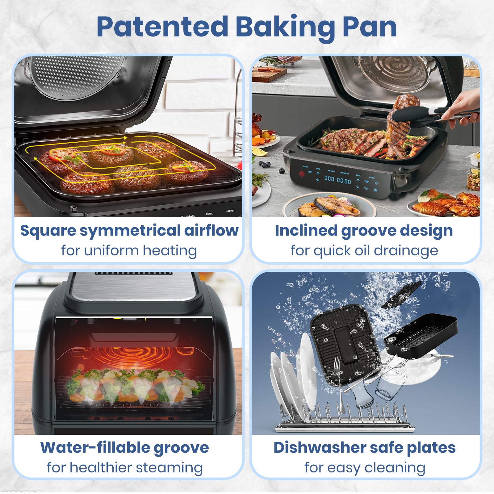 Фритюрниця Parmedu Air Fryer 12-in-1 Smokeless Electric Grill 1800W Контактний гриль XL 6.5L з цифровим датчиком температури, фото №5