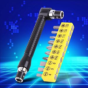 Викрутка 1/4 дюйма Double Head Hex Socket Angle Hand 90 Degree Right Angle Double Head Extension Handle з 10 бітами synthetic.ua - Фото 1