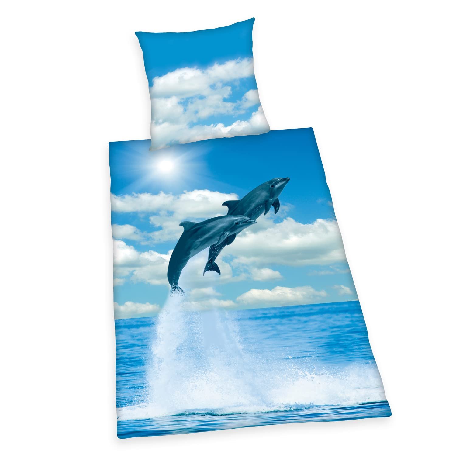 Постільна білизна Herding Dolphin, наволочка прибл. 80 x 80 см, підковдра прибл. 135 x 200 см, 100% бавовна, ренфорс, різнобарвний, фото №1