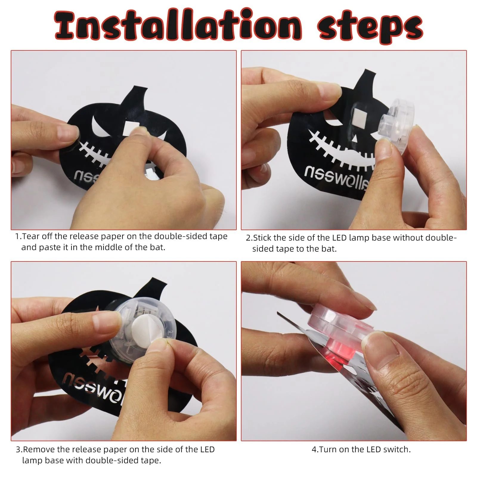 Наклейки на стіну 3D LED Bat Decoration 16 шт. Фіолетові Хелловін Декор для вулиці та дому, фото №4