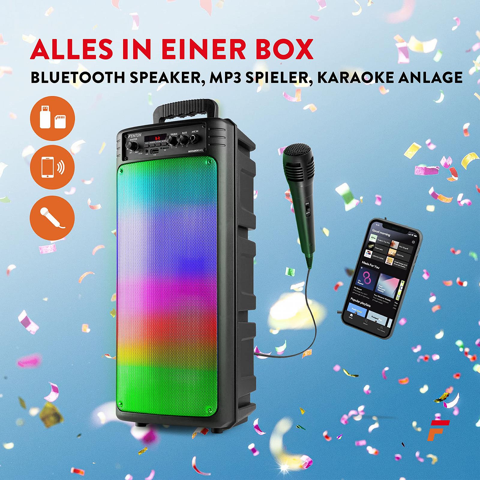 Акустична система Fenton Boombox340 Bluetooth Party з мікрофоном, акумулятором та LED-диско підсвіткою - 120W, фото №2