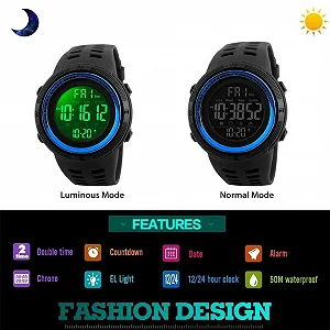 Мужские спортивные часы TONSHEN, водонепроницаемые, светодиодные, тактические, военные часы, пластиковые с силиконовым ремешком, модные цифровые часы, кварцевые часы, двойное время, календарь, будильник, секундомер, EL подсветка для мужчин и мальчиков synthetic.ua - Фото 1