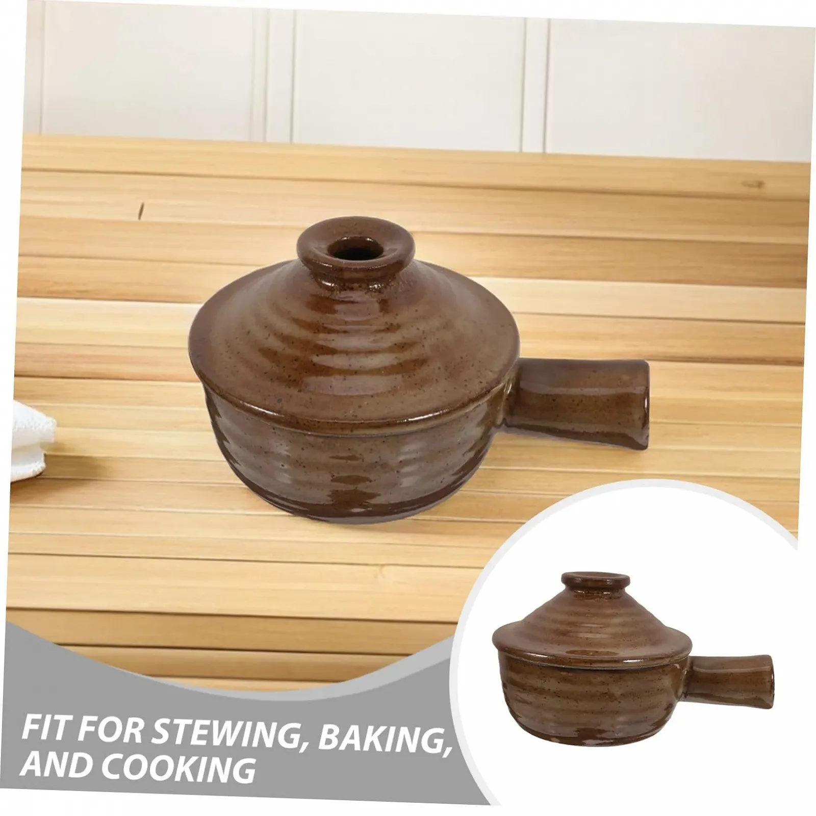 Горщик для запікання VICASKY набір з 2 шт груба кераміка з кришкою термостійкий коричневий, фото №9
