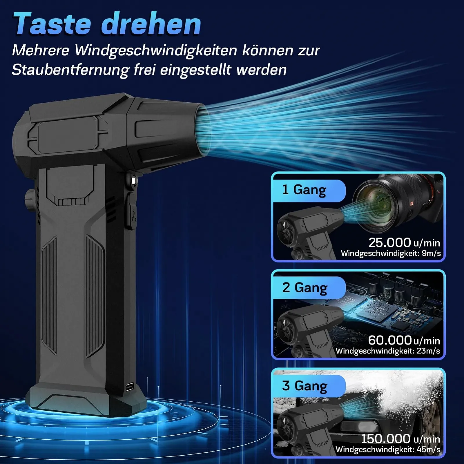 Акумуляторний повітродувка  150 000 об/хв 3 швидкості 8000 мАг, фото №4