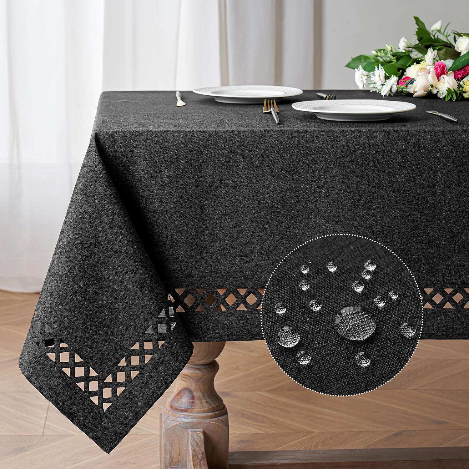 Скатертина MIULEE Linen Look 100 x 140 см Поліестер Чорна, фото №7