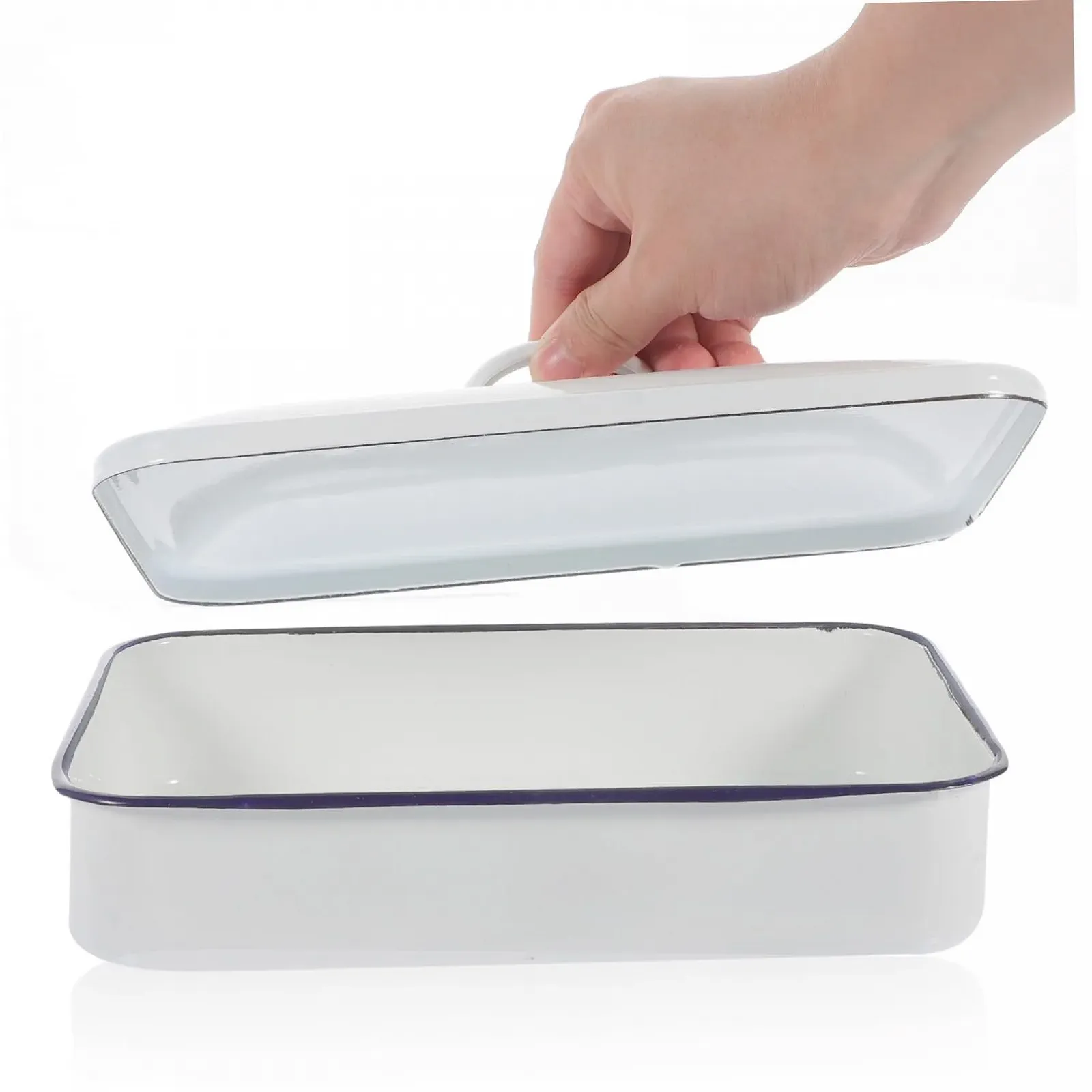 Емальоване деко з кришкою Термостійке Зносостійке Стійке до подряпин Біле, фото №7 Емальоване деко з кришкою Термостійке Зносостійке Стійке до подряпин Біле, фото №7