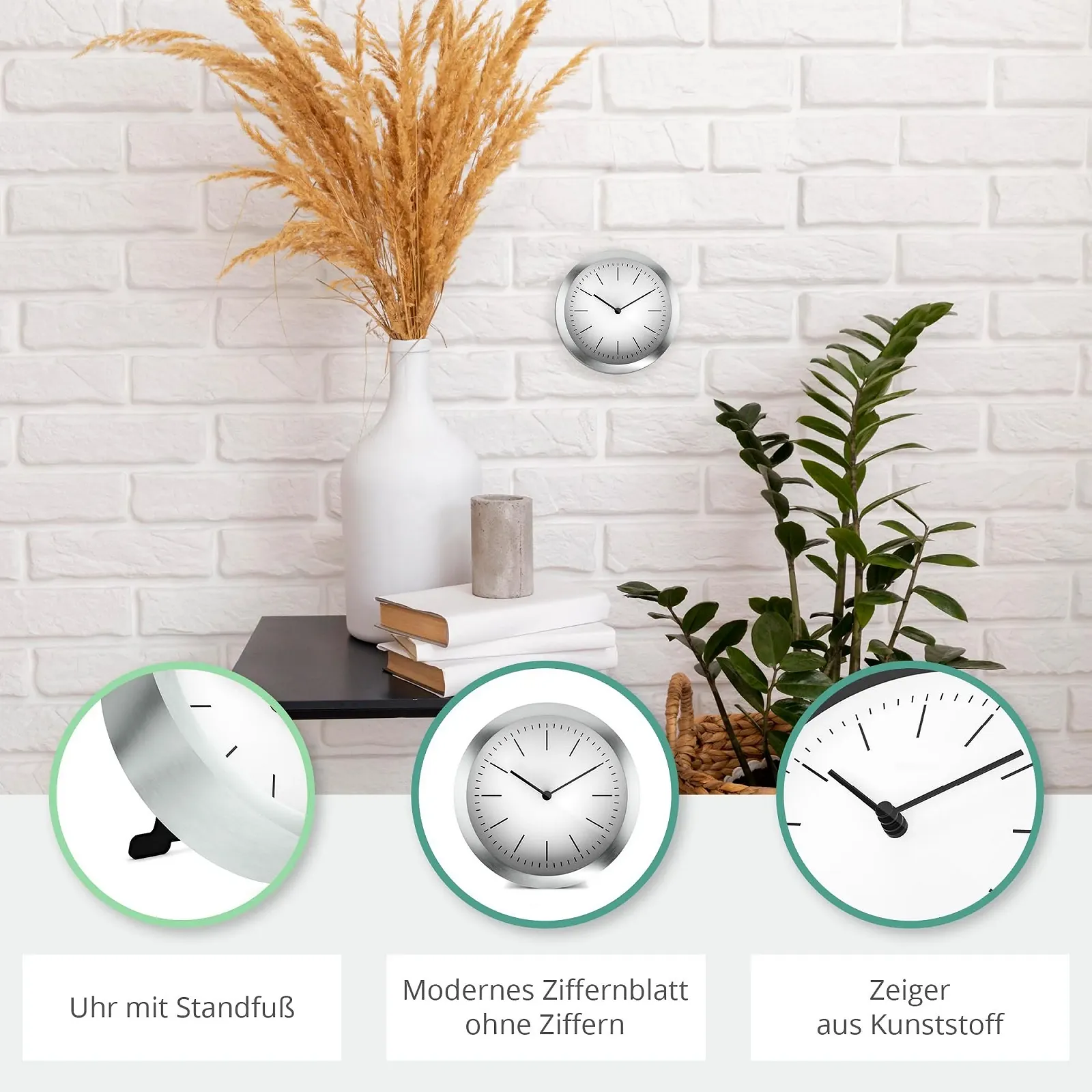 Настінний та Настільний Годинник MEBUS 2-в-1 Кварцовий Механізм 15 см Білий/Сріблястий, фото №3