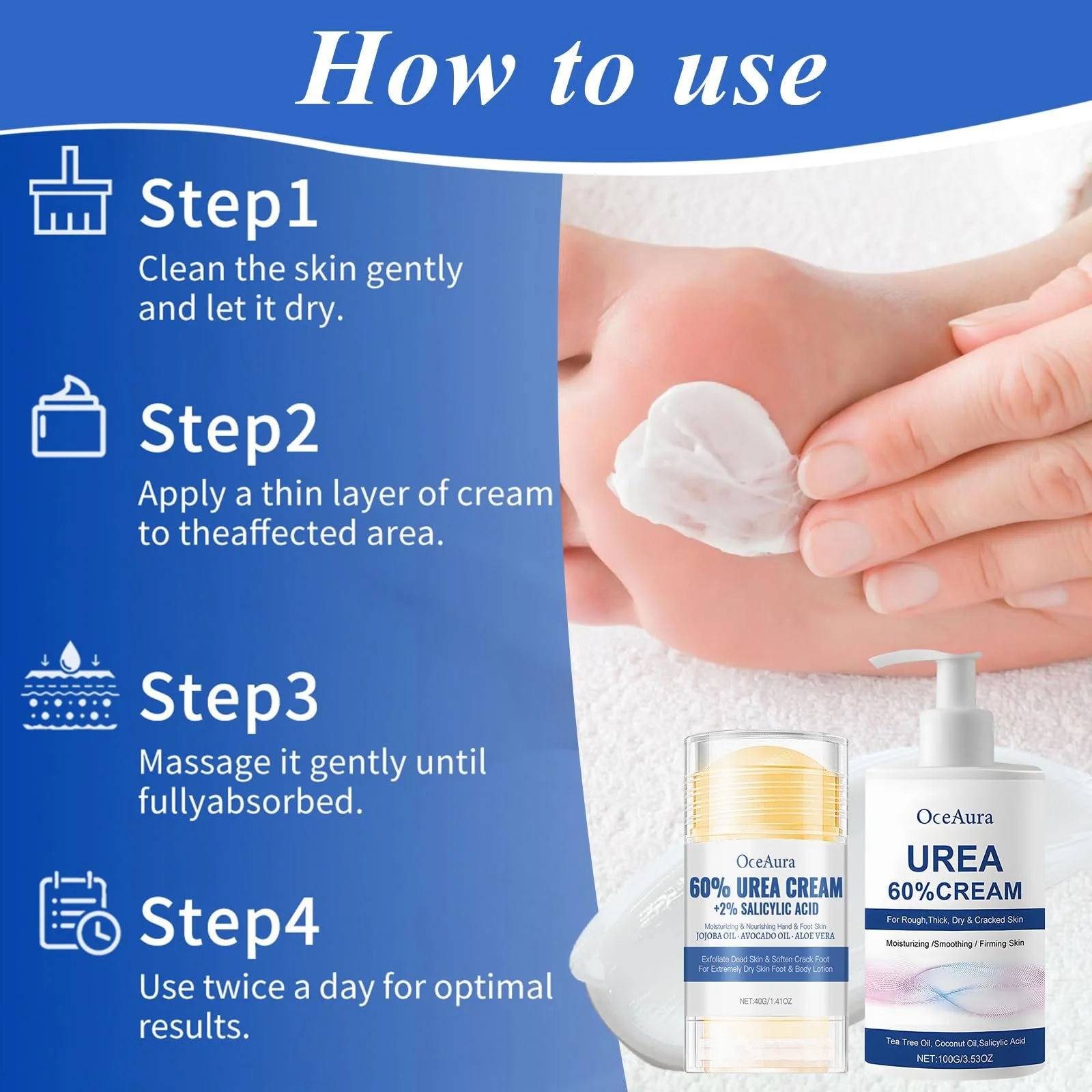 Крем для ног Urea Cream 60% увлажняющий и восстанавливающий 100 г + 40 г стик, фото №3