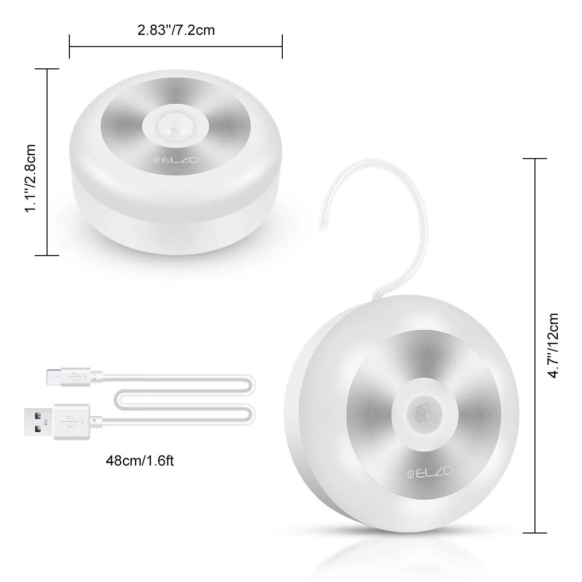 Нічний світильник з датчиком руху ELZO акумуляторний бездротовий світлодіодний з гачком та магнітом теплий білий, фото №2