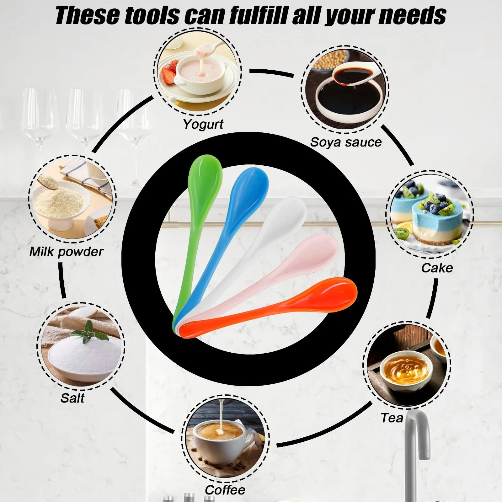 Ложки Пластикові різнокольорові ложки, 50 шт, фото №4