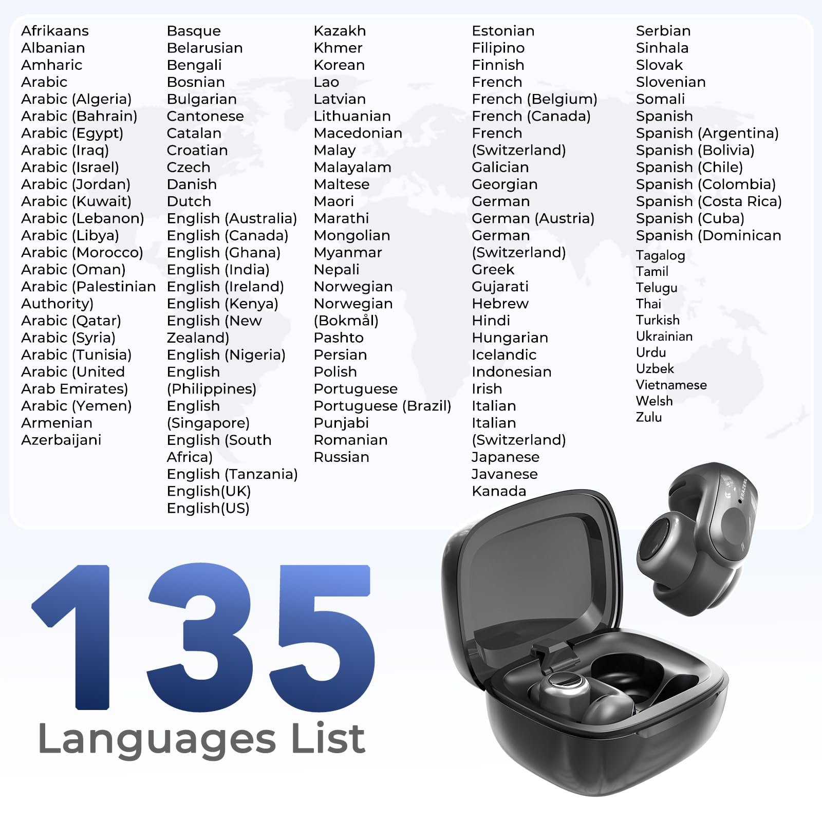 Навушники для перекладу голосу AI Bluetooth V6.0, 48 годин відтворення, підтримка 135 мов, фото №3