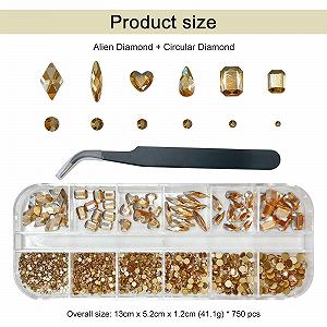 Украшения для ногтей Стразы Цвет шампанского 750 шт формы сердца, бриллианта, водяного куба и капли synthetic.ua - Фото 1