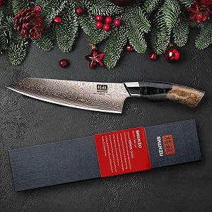 Ніж кухарський SHAN ZU Venus Series Damascus Copper, кований вручну японський ніж, 33 шари дамаської сталі та міді synthetic.ua - Фото 1