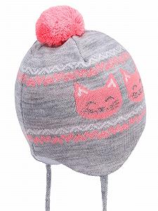 Шапка-біні Marhatter Вязана шапка з котячими вушками для дівчаток, сіра - Фото 1