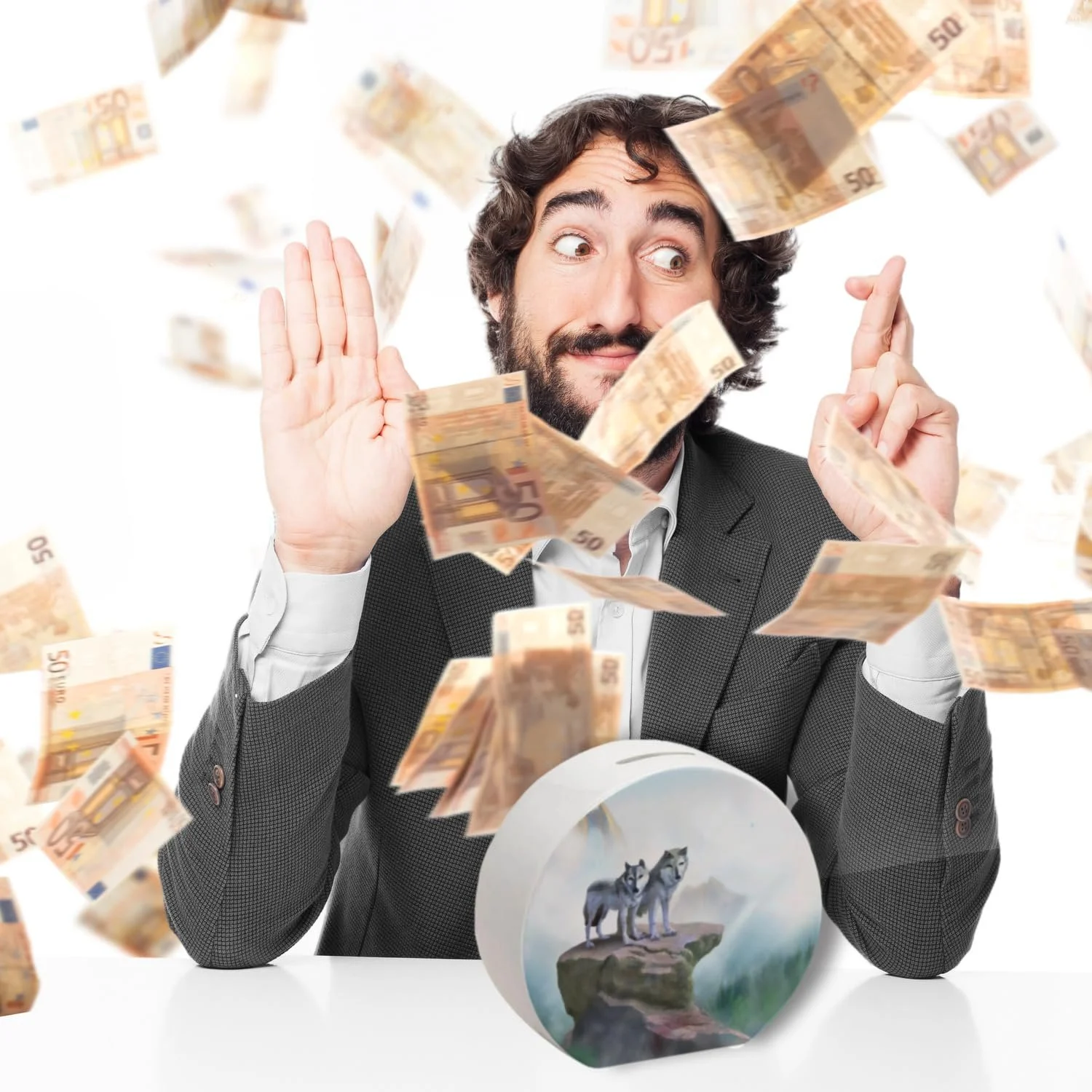 Скарбничка Вовк Містична пара Керамічна різнокольорова, фото №7