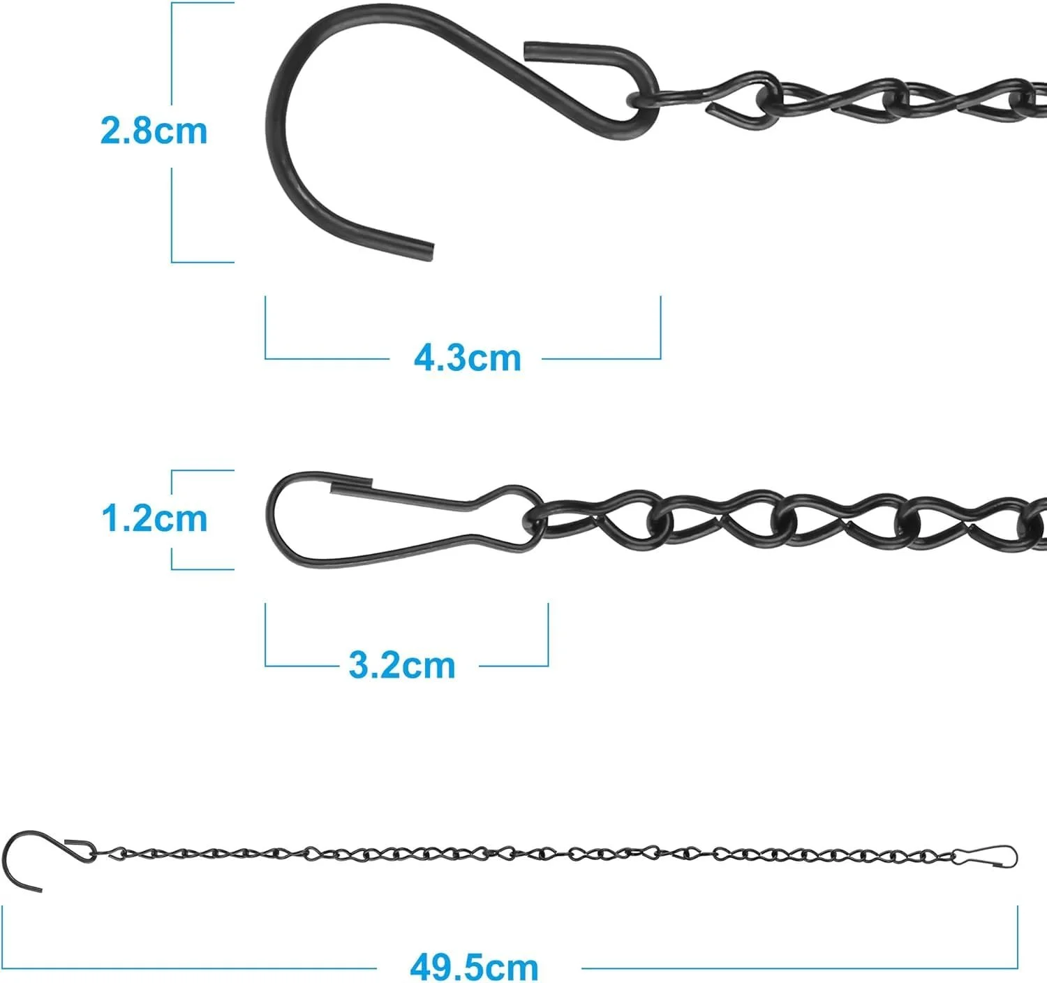 Ланцюги для підвісних кошиків 50 см 4 шт. метал Чорний, фото №2 Ланцюги для підвісних кошиків 50 см 4 шт. метал Чорний, фото №2