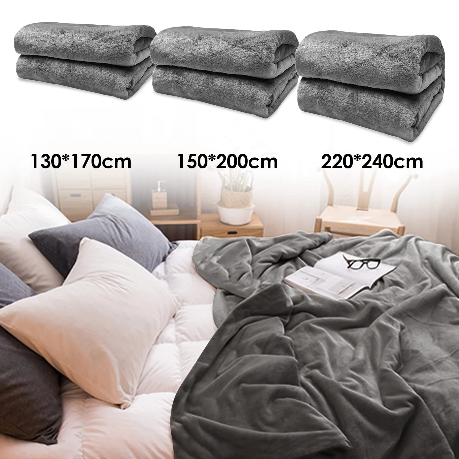 Покривало Flannel Ikodm Серія Cuddly, 150 x 200 см, Сіра, фото №7