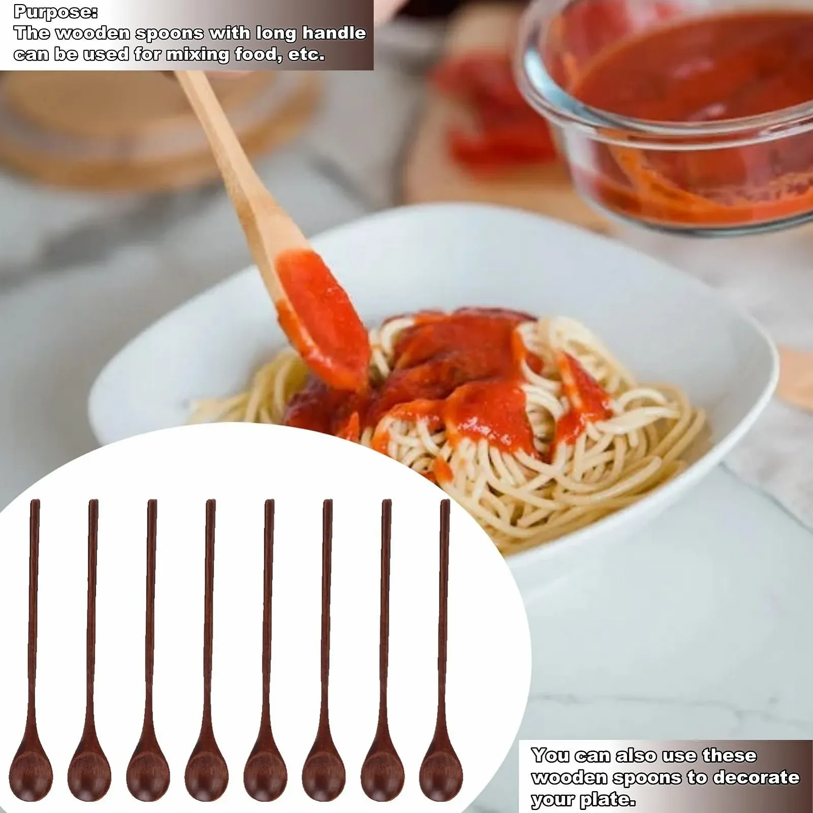 Набір дерев'яних ложок, 8 шт, з довгою ручкою, Дерев'яна, фото №9