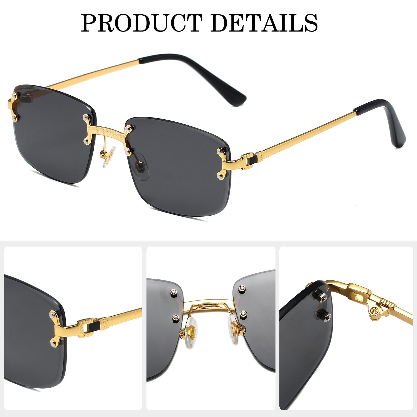 Сонцезахисні окуляри Прямокутні Безрамкові Ggpyyon для чоловіків та жінок, фото №5 Сонцезахисні окуляри Прямокутні Безрамкові Ggpyyon для чоловіків та жінок, фото №5