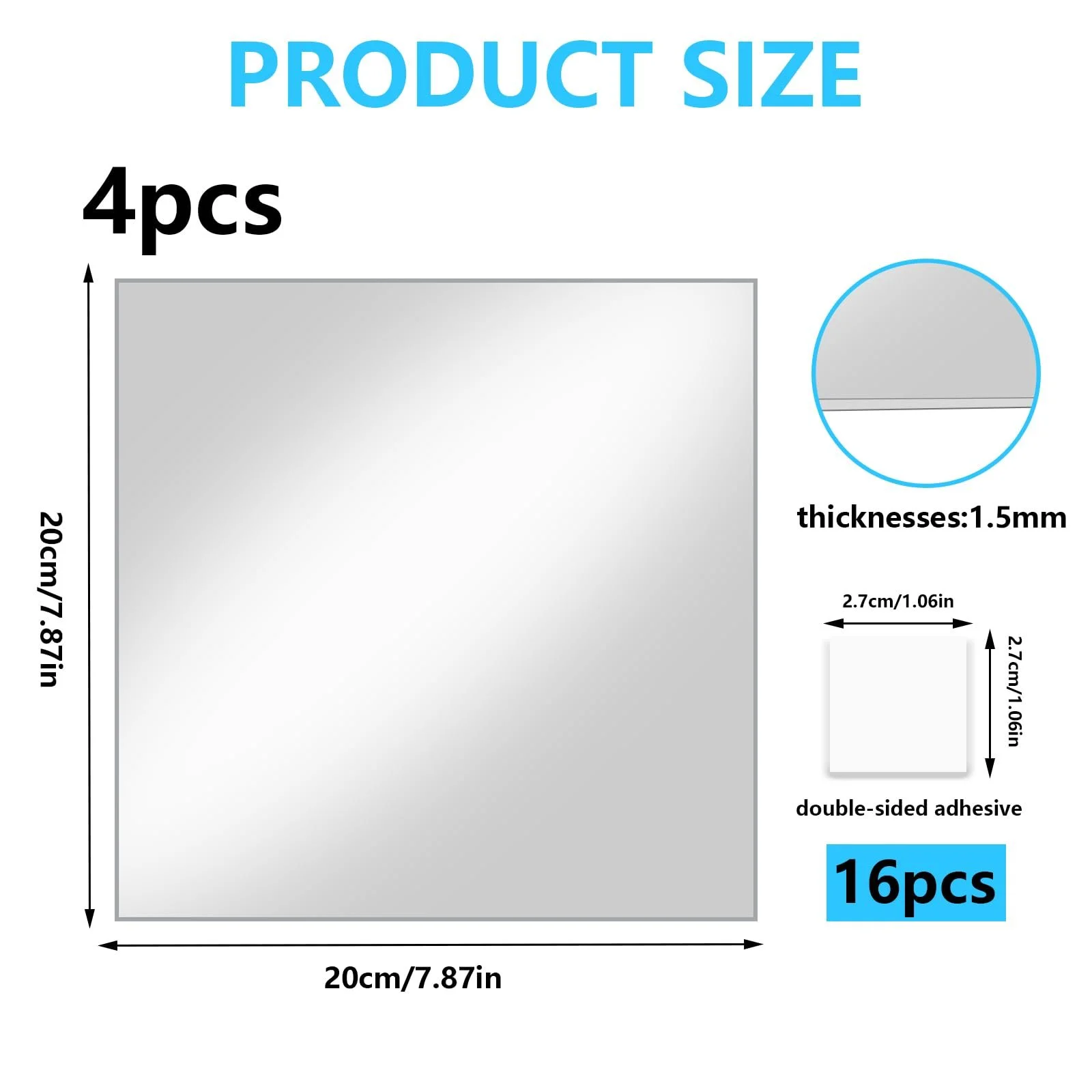 Набір дзеркальних наклейок Bellanova Квадратні акрилові плитки самоклеючі 20 x 20 см, фото №2