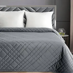 Покривало стьобане Eurofirany Велюр RIA6 Для двоспального ліжка Сталевий 220 x 240 см - Фото 1