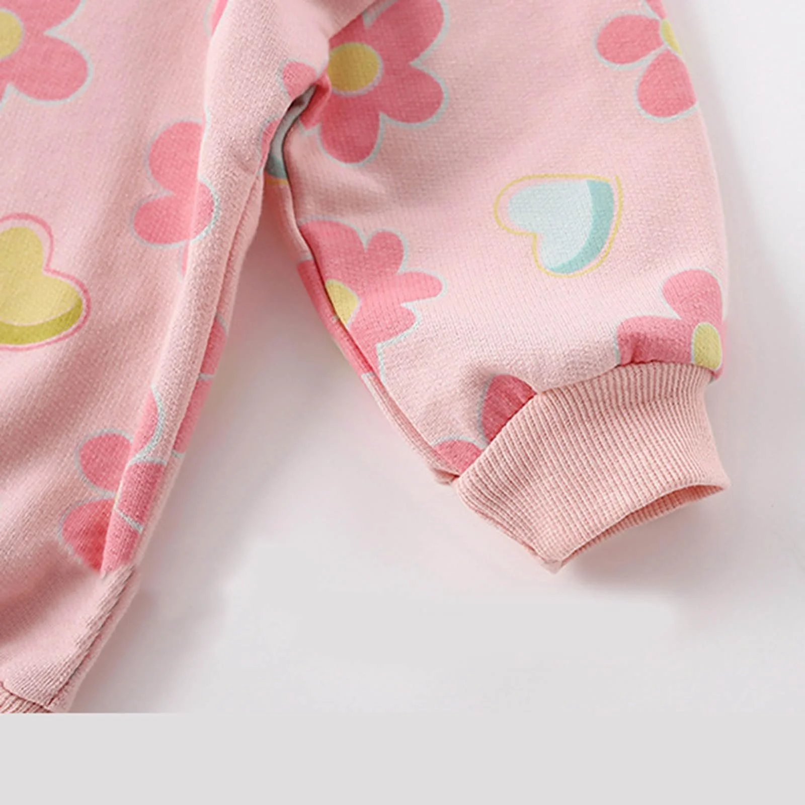 Світшот для дівчинки з квітковим і серцевим принтом, повсякденна, з круглим вирізом, фото №7