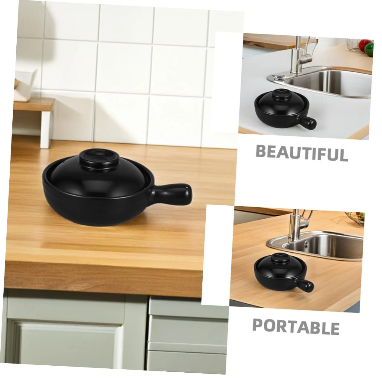 Кастрюля для запекания традиционная китайская с крышкой терракотовая термостойкая, фото №8